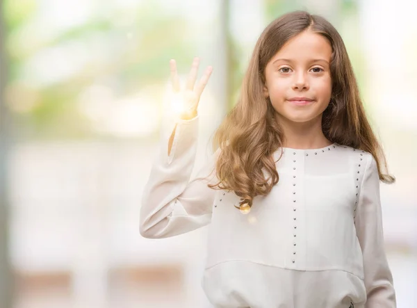 Brünettes Hispanisches Mädchen Das Mit Fingern Nummer Drei Nach Oben — Stockfoto