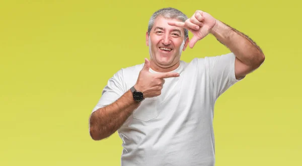 Handsome Senior Man Isolated Background Smiling Making Frame Hands Fingers — Stock Photo, Image