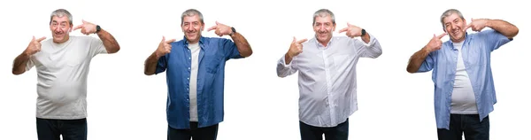 Collage Senior Hoary Man White Backgroud Isolato Sorridente Fiducioso Mostrando — Foto Stock