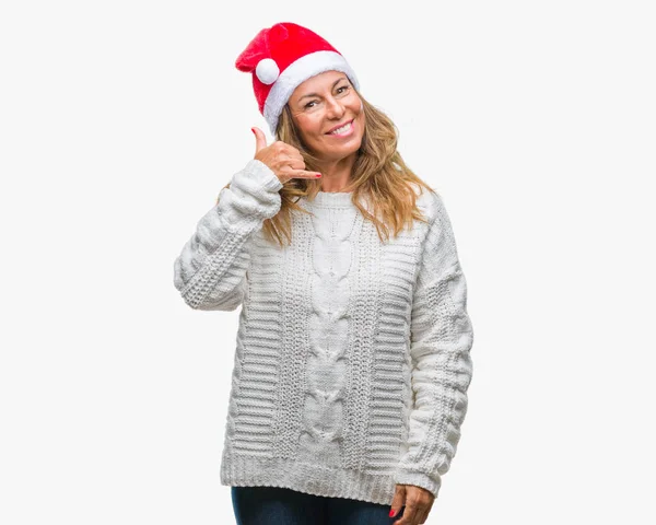 Ältere Hispanische Frau Mittleren Alters Trägt Weihnachtsmütze Über Isoliertem Hintergrund — Stockfoto