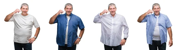 Colagem Homem Hoary Sênior Sobre Backgroud Isolado Branco Sorrindo Fazendo — Fotografia de Stock