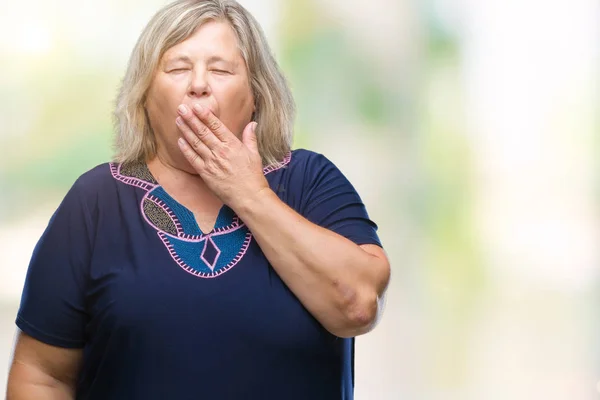 Senior Size Kaukasische Frau Über Isoliertem Hintergrund Gelangweilt Gähnend Müde — Stockfoto