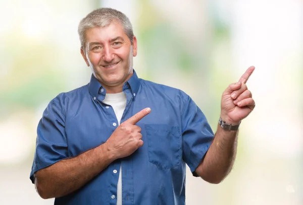 Handsome Senior Man Isolated Background Smiling Looking Camera Pointing Two — Stock Photo, Image