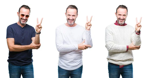 Colagem Homem Hoary Sênior Bonito Sobre Fundo Isolado Sorrindo Com — Fotografia de Stock