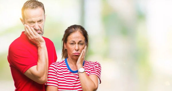 Middle Age Hispanic Couple Love Isolated Background Thinking Looking Tired — Stock Photo, Image