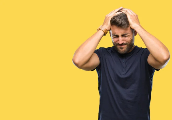 Joven Hombre Guapo Sobre Fondo Aislado Que Sufre Dolor Cabeza —  Fotos de Stock