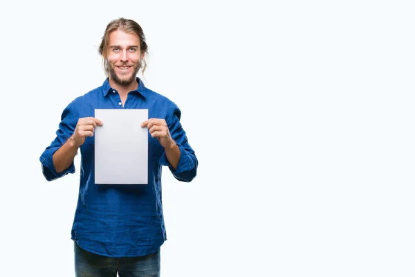 Junger Gutaussehender Mann Mit Langen Haaren Vor Isoliertem Hintergrund Leeres — Stockfoto