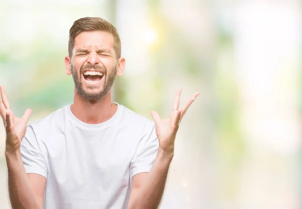 Joven Hombre Guapo Sobre Fondo Aislado Celebrando Loco Loco Por — Foto de Stock