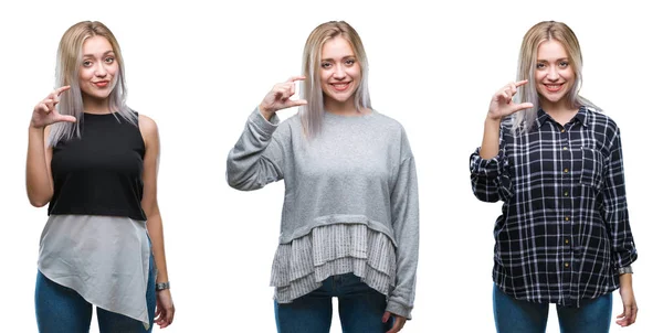 Collage Vacker Blond Ung Kvinna Över Isolerade Bakgrund Leende Och — Stockfoto