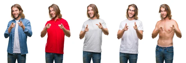 Collage Stilig Ung Man Bär Casual Look Över Vita Isolerade — Stockfoto