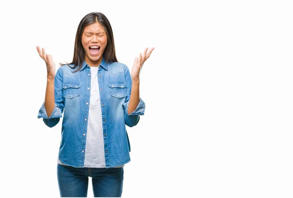 Young Asian Woman Isolated Background Celebrating Mad Crazy Success Arms — Stock Photo, Image