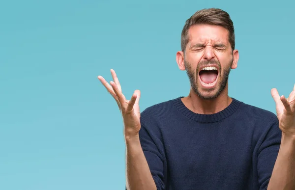 Homem Bonito Jovem Vestindo Camisola Inverno Sobre Fundo Isolado Celebrando — Fotografia de Stock