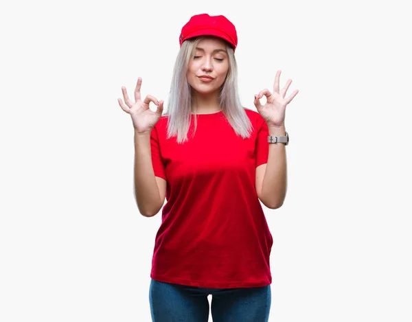 Young Blonde Woman Wearing Red Hat Isolated Background Relax Smiling — Stock Photo, Image