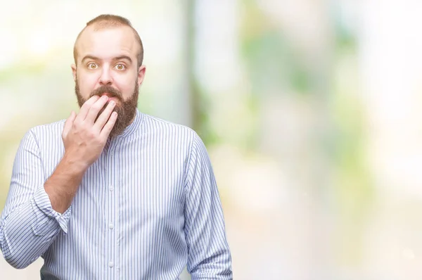 Giovane Uomo Hipster Caucasico Sfondo Isolato Cercando Stressato Nervoso Con — Foto Stock