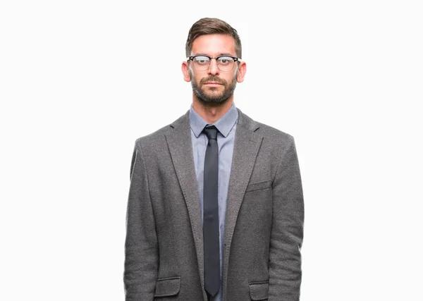 Young Handsome Business Man Isolated Background Serious Expression Face Simple — Stock Photo, Image