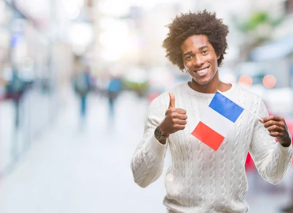 Bandera Hombre Afroamericano Francia Sobre Fondo Aislado Feliz Con Gran —  Fotos de Stock