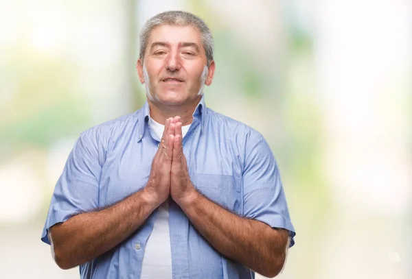 Handsome Senior Man Isolated Background Praying Hands Together Asking Forgiveness — Stock Photo, Image