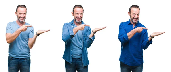 Collage Bell Uomo Anziano Hoary Piedi Indossando Camicia Blu Sfondo — Foto Stock
