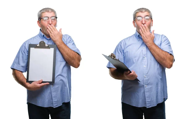 Collage Hombre Negocios Senior Canoso Con Portapapeles Sobre Fondo Aislado —  Fotos de Stock