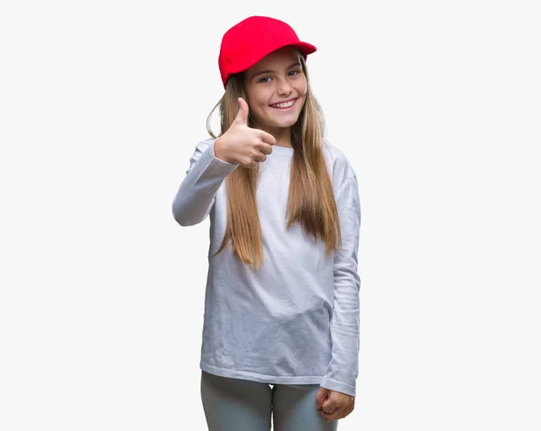 Fiatal Gyönyörű Lány Piros Sapkát Visel Elszigetelt Háttérben Boldog Remek — Stock Fotó
