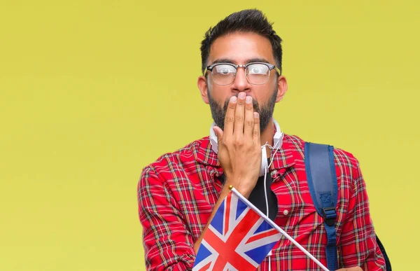 Estudiante Hispano Adulto Portador Pasaporte Del Reino Unido Sobre Fondo —  Fotos de Stock