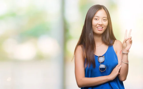 Young Asian Woman Isolated Background Smiling Happy Face Winking Camera — Stock Photo, Image