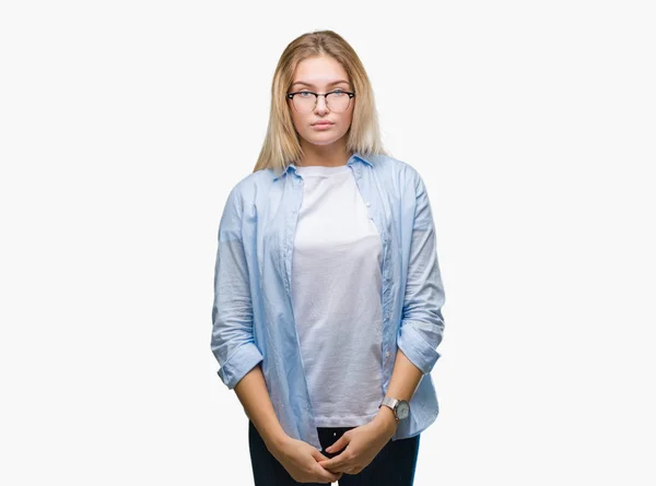 Joven Mujer Negocios Caucásica Con Gafas Sobre Fondo Aislado Con —  Fotos de Stock