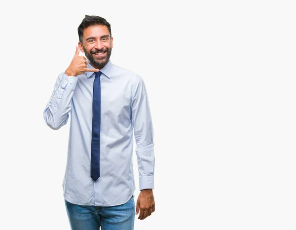 Homem Negócios Hispânico Adulto Sobre Fundo Isolado Sorrindo Fazendo Gesto — Fotografia de Stock