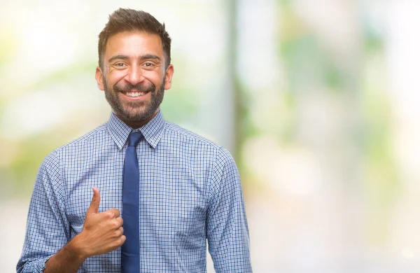 Uomo Affari Ispanico Adulto Sfondo Isolato Facendo Felice Pollice Alto — Foto Stock