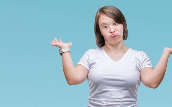 Mujer Adulta Joven Con Síndrome Sobre Fondo Aislado Expresión Despistada — Foto de Stock