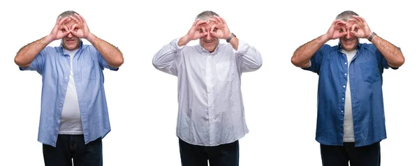 Colagem Homem Hoary Sênior Sobre Backgroud Isolado Branco Fazendo Gesto — Fotografia de Stock