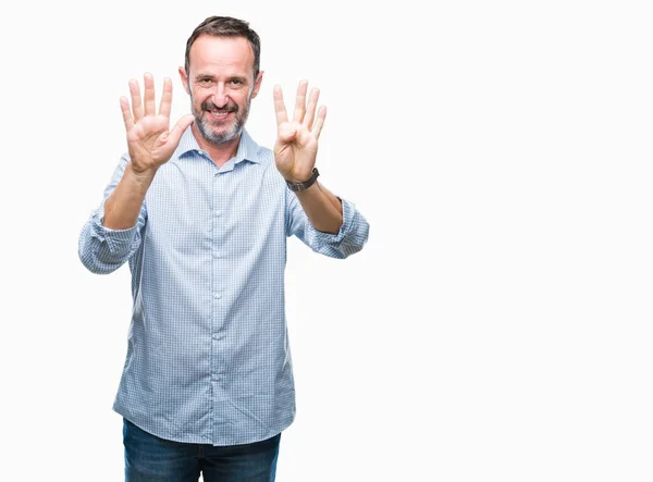 Hoary Senior Geschäftsmann Mittleren Alters Über Isolierten Hintergrund Zeigt Und — Stockfoto