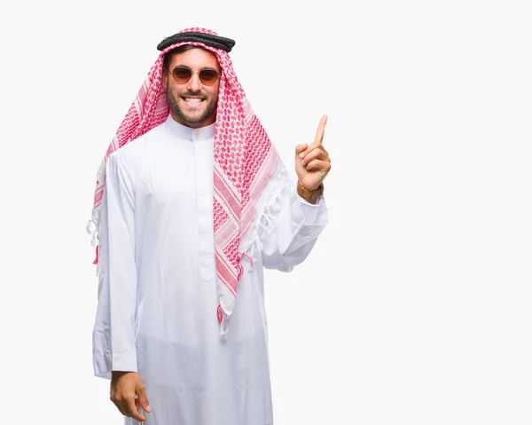 Young Handsome Man Wearing Keffiyeh Isolated Background Big Smile Face — Stock Photo, Image