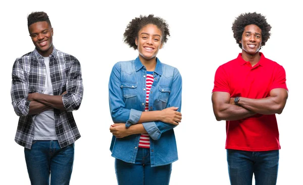 Коллаж Группы Африканских Американцев Афроволосами Изолированном Фоне Счастливое Лицо Улыбается — стоковое фото