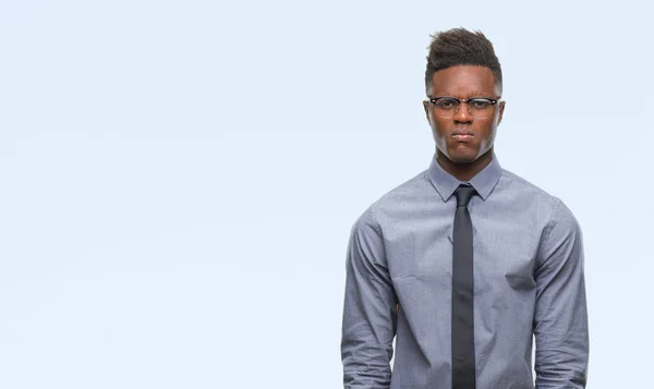 Young African American Business Man Isolated Background Skeptic Nervous Frowning — Stock Photo, Image