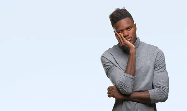 Unga Afroamerikanska Man Över Isolerade Bakgrund Tänkande Ser Trött Och — Stockfoto