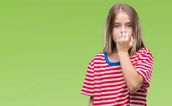 Menina Bonita Jovem Sobre Fundo Isolado Olhando Estressado Nervoso Com — Fotografia de Stock