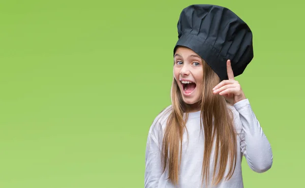 Menina Bonita Jovem Vestindo Uniforme Chapéu Chef Sobre Fundo Isolado — Fotografia de Stock