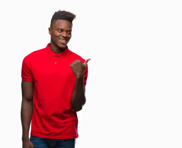 Genç Afro Amerikan Adam Arıyor Başparmak Yanında Yukarıyı Mutlu Yüz — Stok fotoğraf