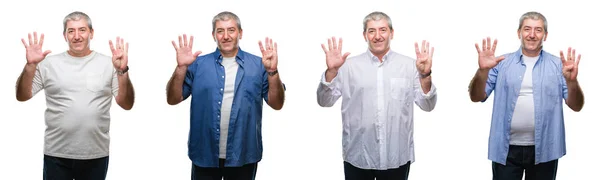 Collage Von Senior Hoary Mann Über Weißem Isoliertem Hintergrund Der — Stockfoto