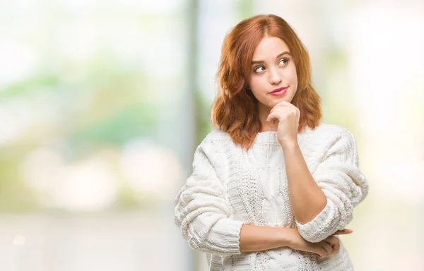 Mujer Hermosa Joven Sobre Fondo Aislado Usando Suéter Invierno Con —  Fotos de Stock