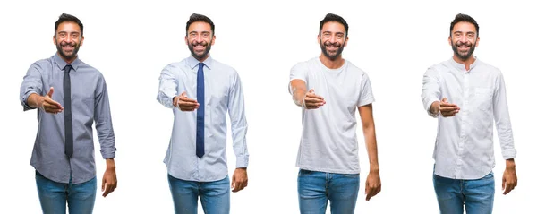 Colagem Jovem Vestindo Olhar Casual Sobre Branco Isolado Backgroud Sorrindo — Fotografia de Stock
