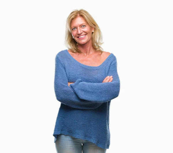 Middle Age Blonde Woman Wearing Winter Sweater Isolated Background Happy — Stock Photo, Image