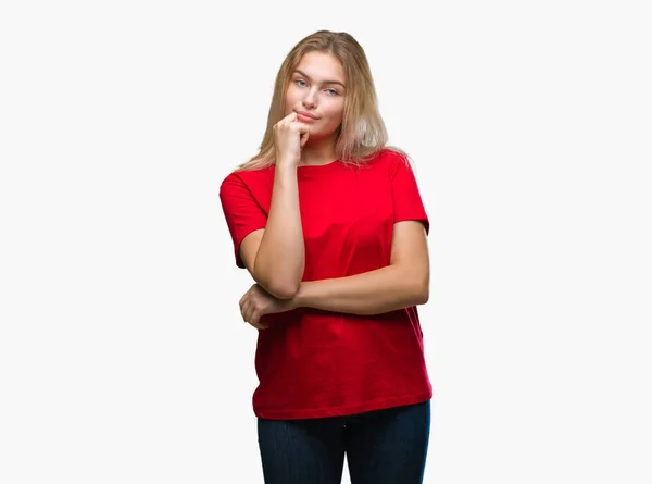 Young Caucasian Woman Isolated Background Looking Confident Camera Smile Crossed — Stock Photo, Image