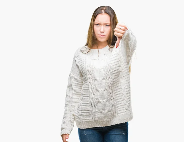 Joven Hermosa Mujer Caucásica Vistiendo Suéter Invierno Sobre Fondo Aislado — Foto de Stock