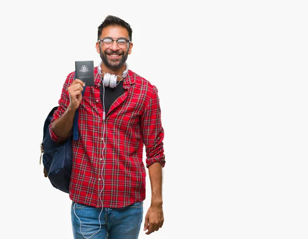 Człowiek Dorosły Hiszpanin Student Paszportem Australii Białym Tle Szczęśliwy Twarz — Zdjęcie stockowe