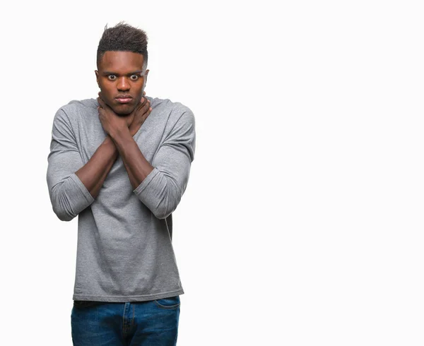 Νεαρός Αφρικανική Αμερικανική Άνθρωπος Πάνω Από Απομονωμένη Φόντο Φωνάζοντας Και — Φωτογραφία Αρχείου