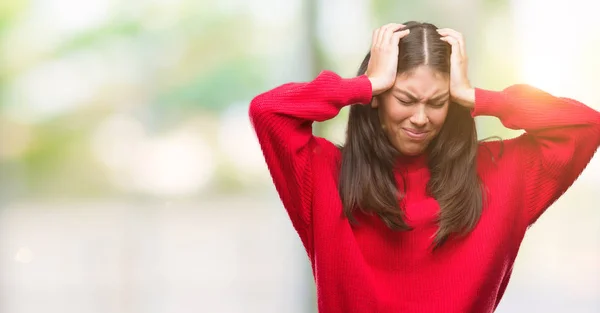 Çünkü Çaresiz Stresli Baş Ağrısı Acı Genç Güzel Spanyol Giyen — Stok fotoğraf