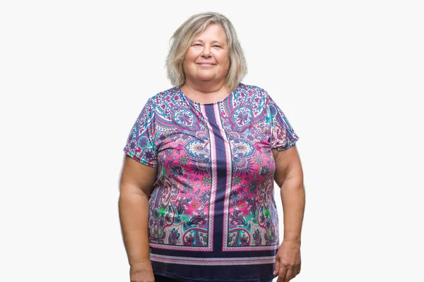 Senior Size Mulher Caucasiana Sobre Fundo Isolado Com Sorriso Feliz — Fotografia de Stock