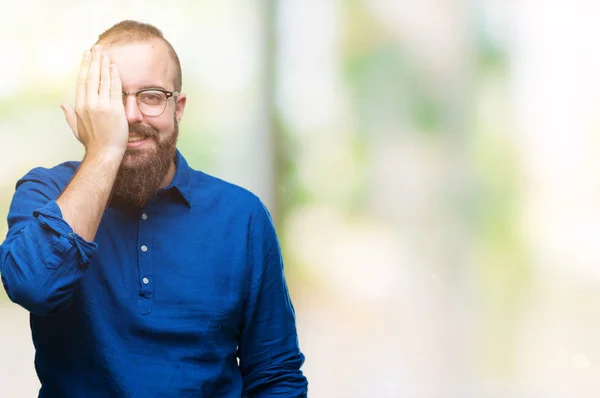 Mladý Bělošský Bokovky Muž Nosí Brýle Izolované Pozadí Zahrnující Jedno — Stock fotografie